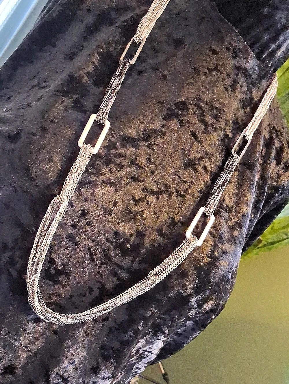 Multi-Strand Silver-Tone Statement Necklace With Square Hammered Links 36 In. L